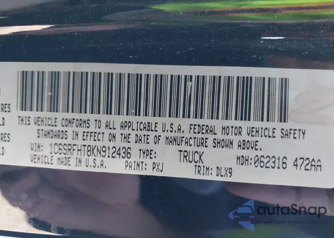 2019 Ram 1500 Limited 4X4 5'7 Box из США, поврежденный, VIN 1C6SRFHT8KN912436